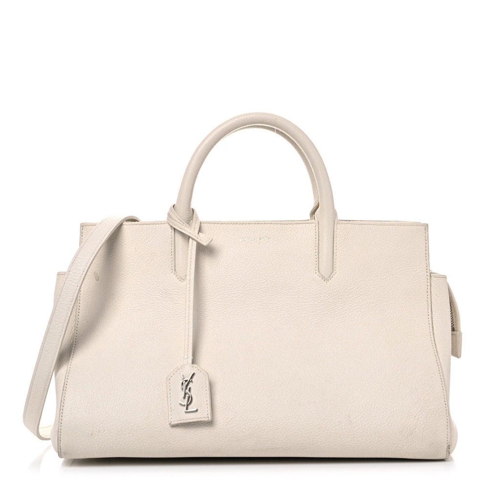 SAINT LAURENT Grained Calfskin Small Rive Gauche in Off White
